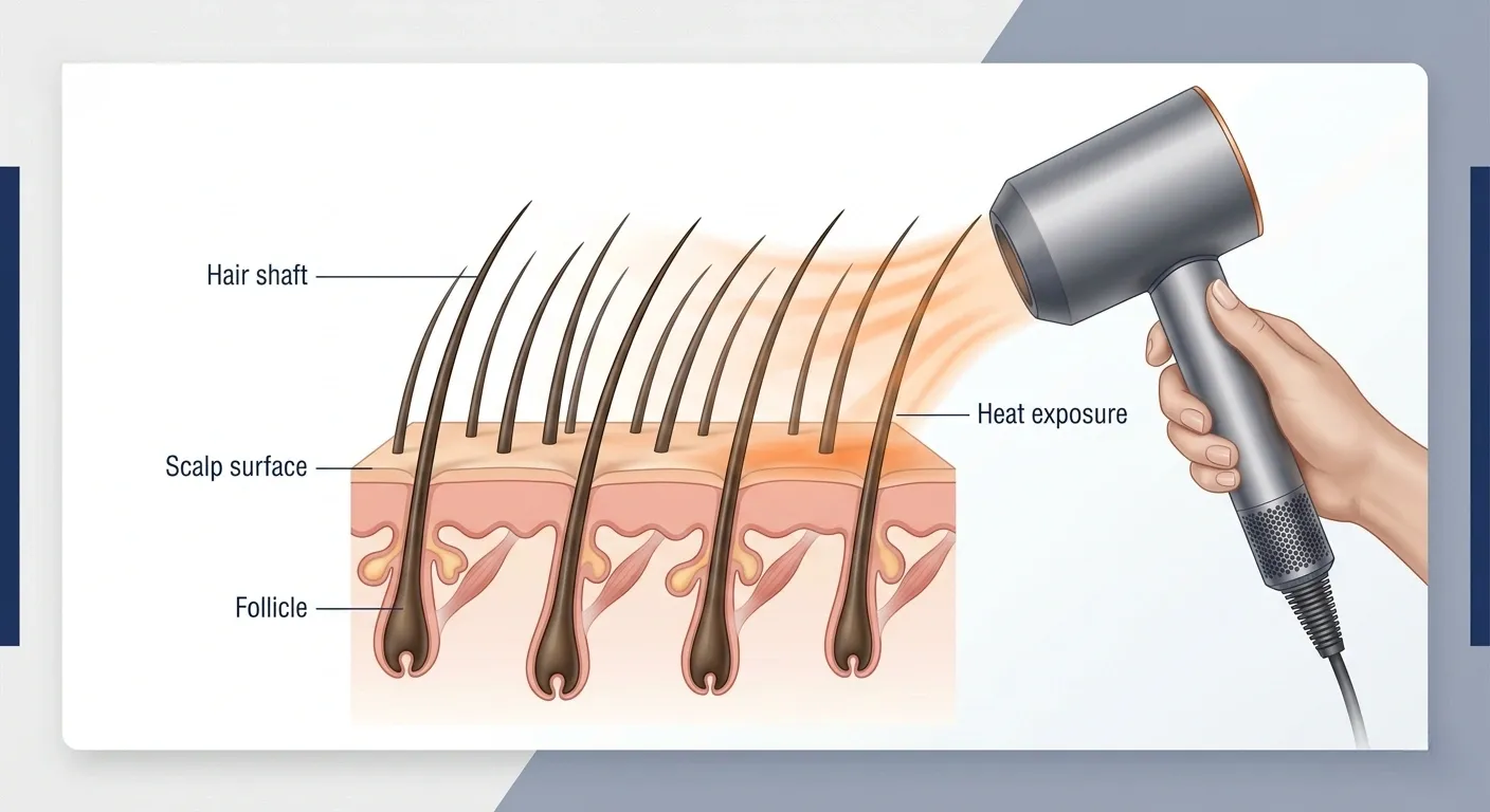 Hair dryer heat reaching the hair shaft and scalp surface while the follicle sits deeper under the skin 2. Safe blow-