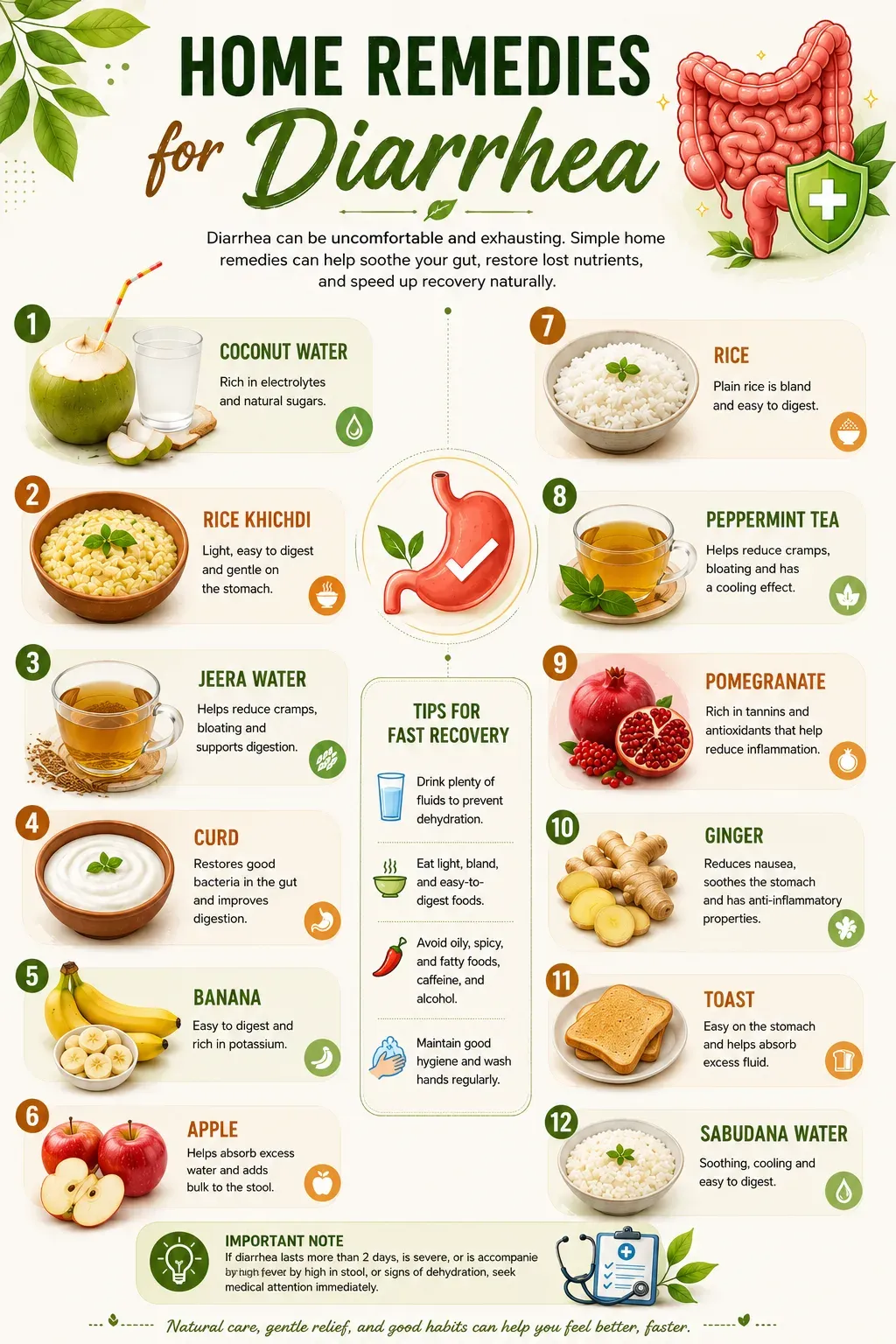 Home remedies for diarrhea infographic