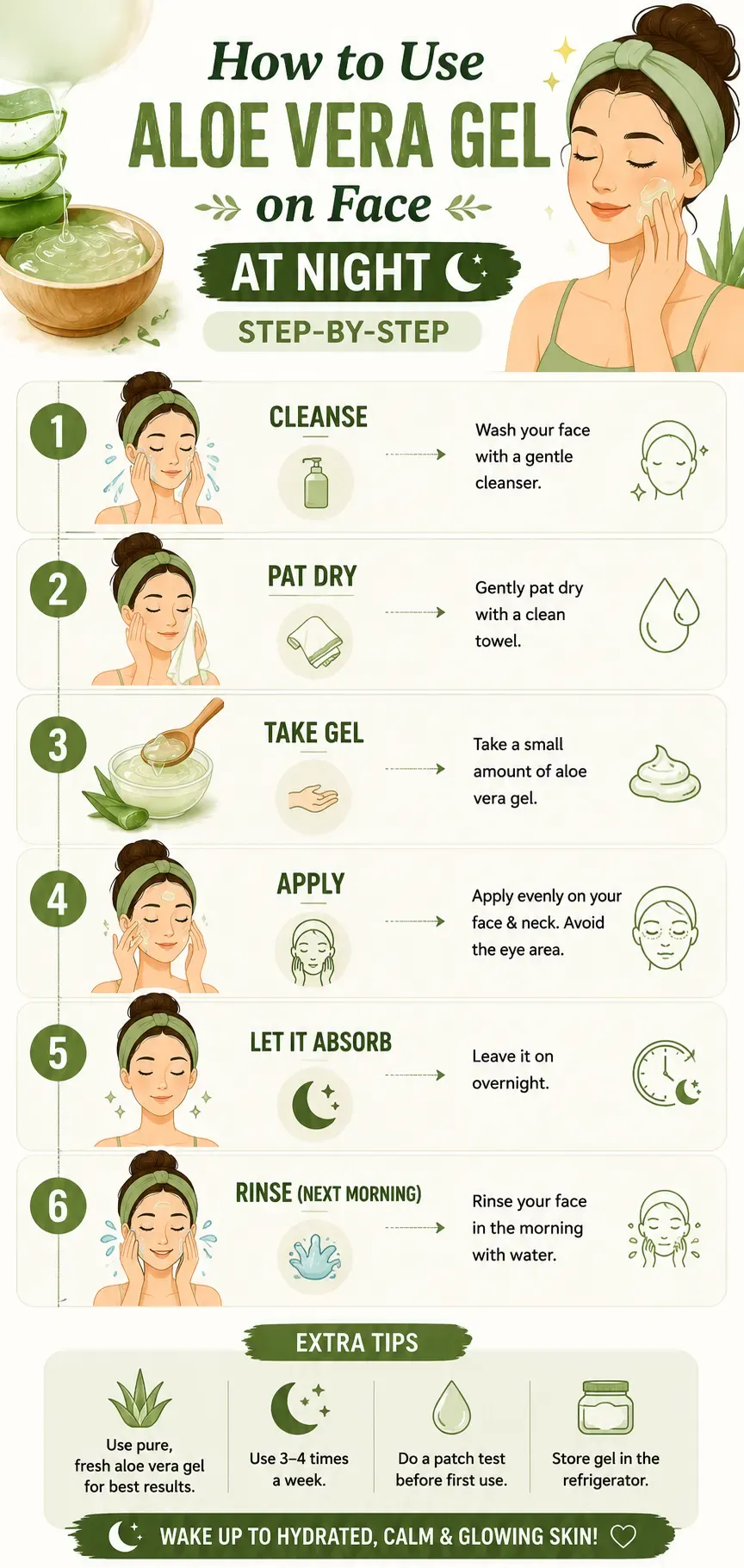 How to Use Aloe Vera Gel on Face at Night Step-by-Step Infographic