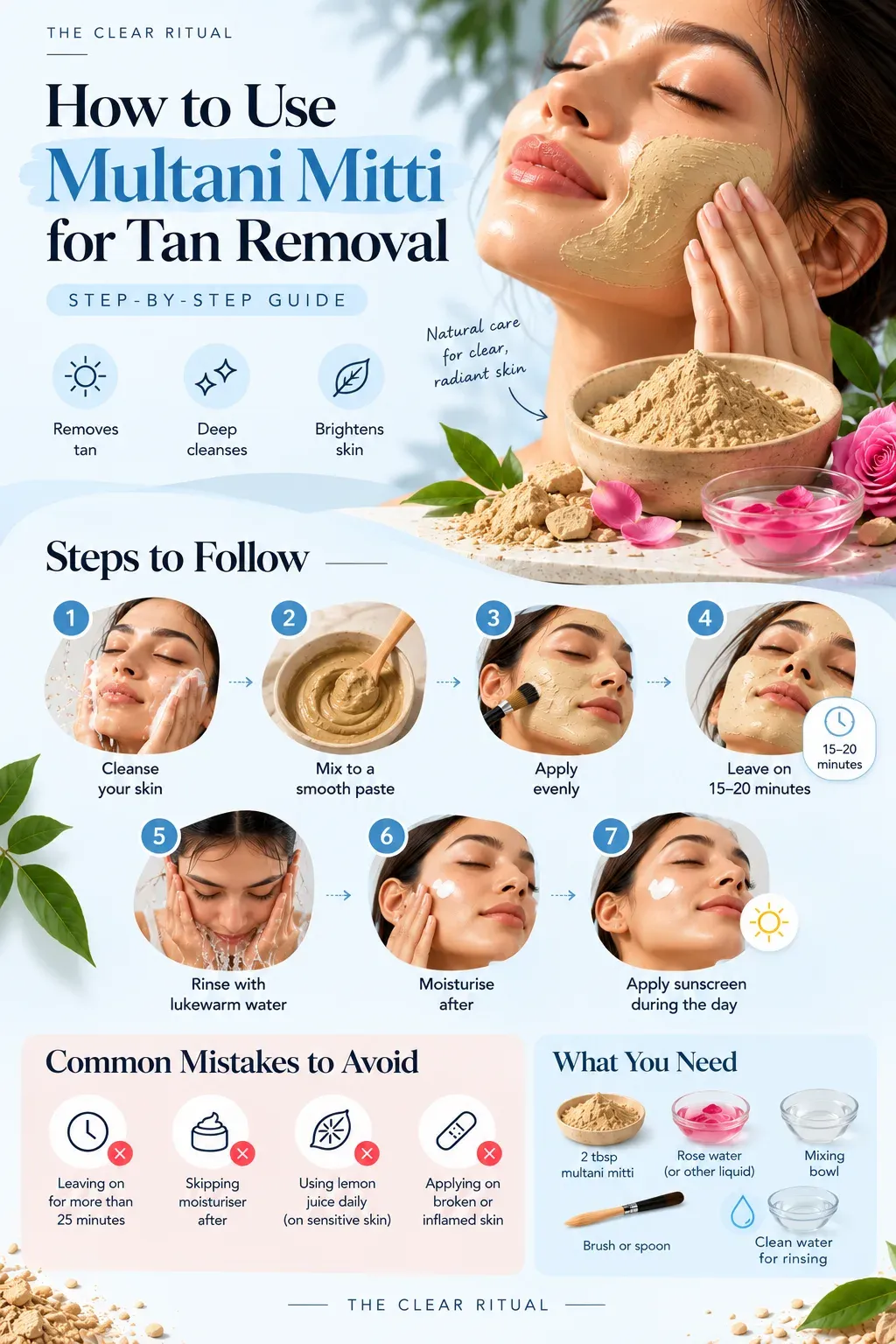 How to use multani mitti for tan removal infographic